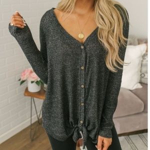 Thermal Button Knot Blouse